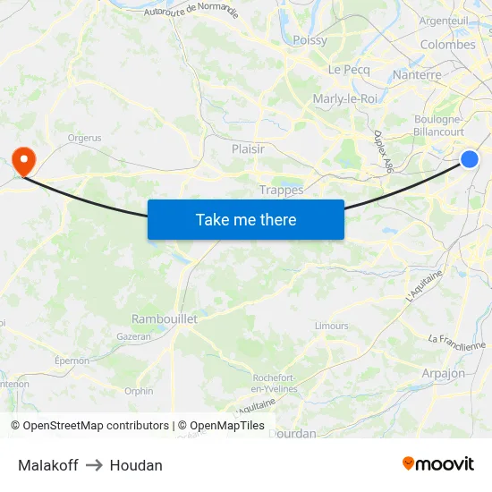 Malakoff to Houdan map