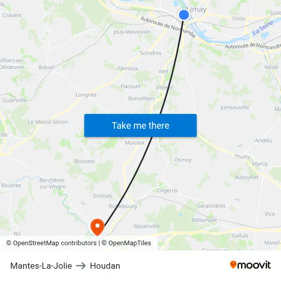 Mantes-La-Jolie to Houdan map