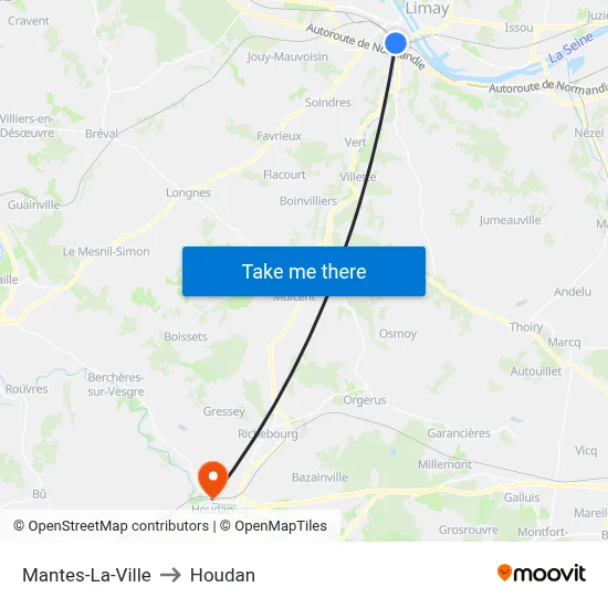 Mantes-La-Ville to Houdan map
