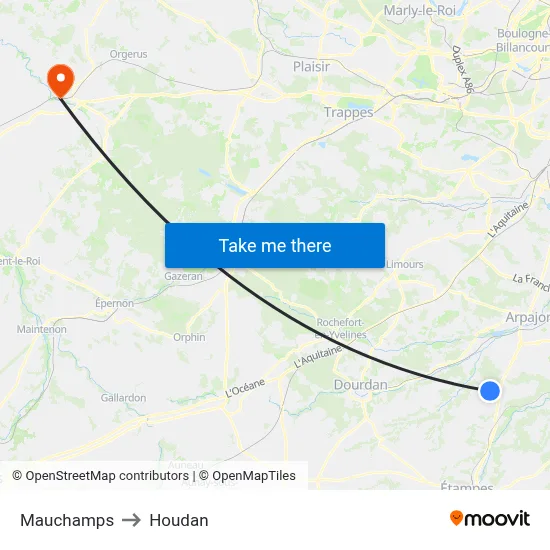 Mauchamps to Houdan map