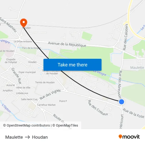 Maulette to Houdan map