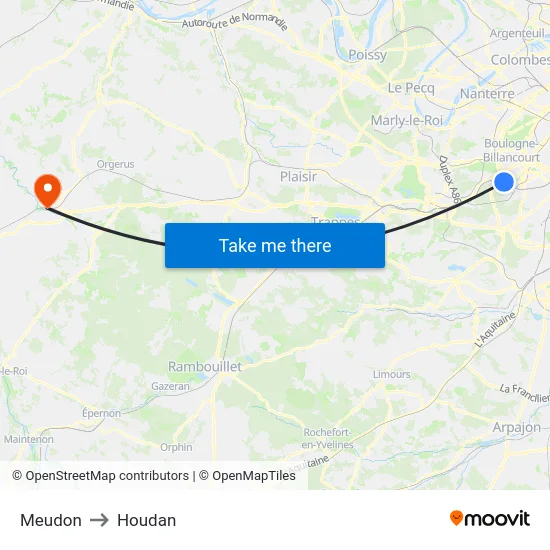 Meudon to Houdan map