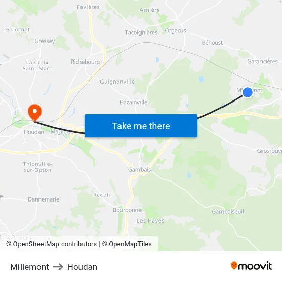 Millemont to Houdan map