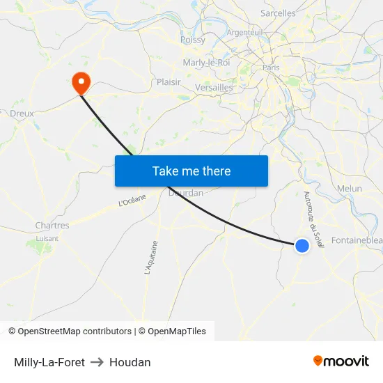 Milly-La-Foret to Houdan map