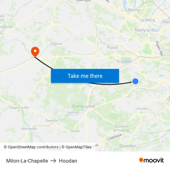 Milon-La-Chapelle to Houdan map