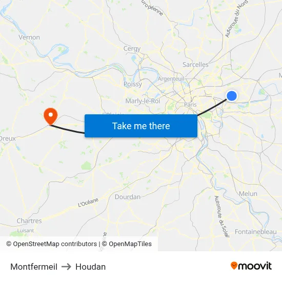 Montfermeil to Houdan map