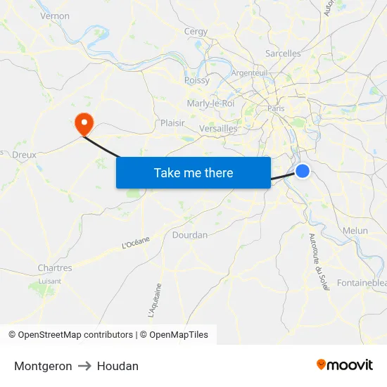 Montgeron to Houdan map
