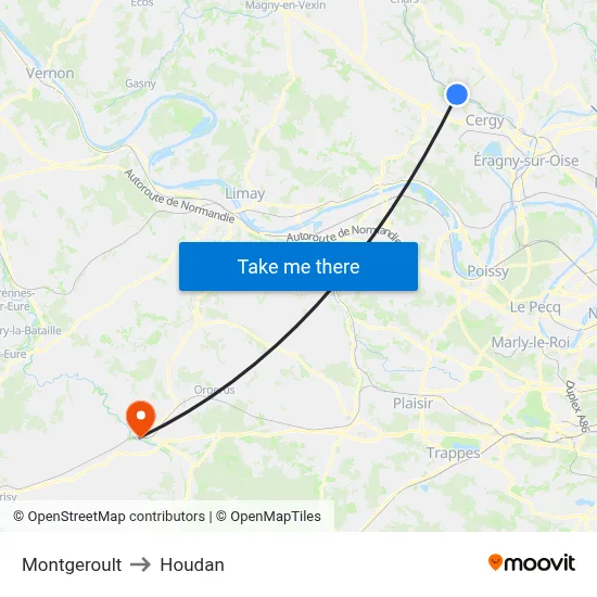 Montgeroult to Houdan map