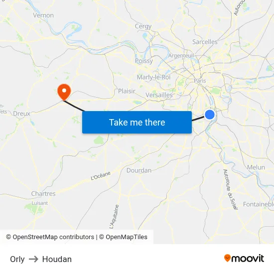 Orly to Houdan map