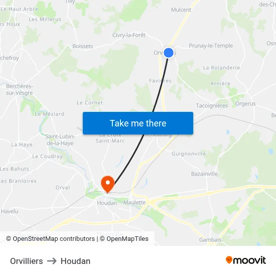 Orvilliers to Houdan map