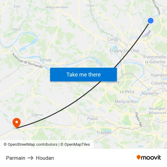 Parmain to Houdan map