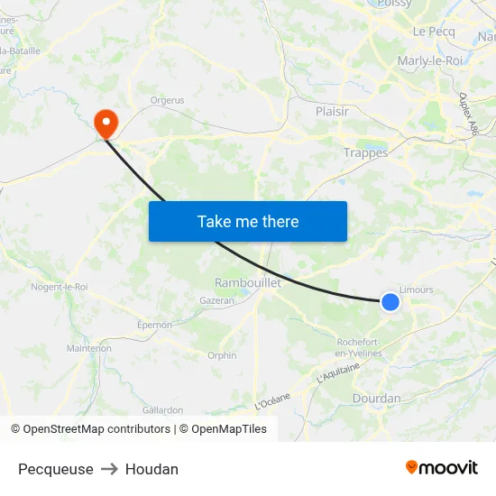 Pecqueuse to Houdan map