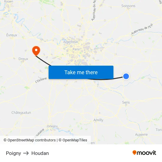 Poigny to Houdan map