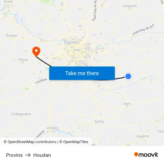 Provins to Houdan map