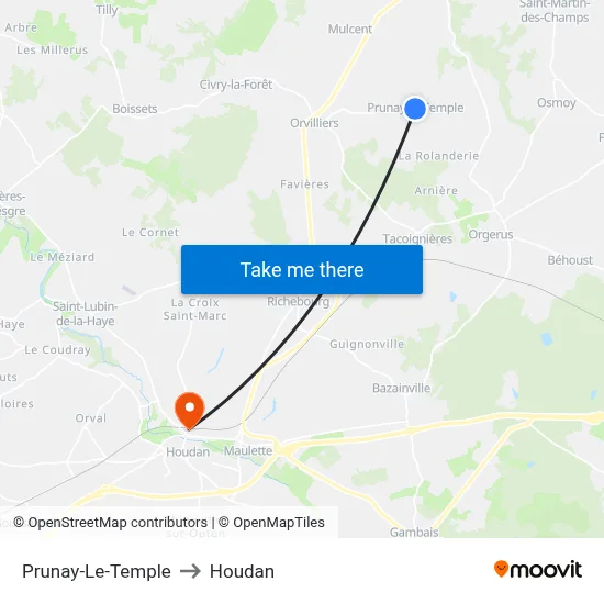 Prunay-Le-Temple to Houdan map