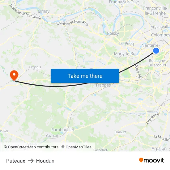 Puteaux to Houdan map