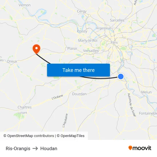 Ris-Orangis to Houdan map
