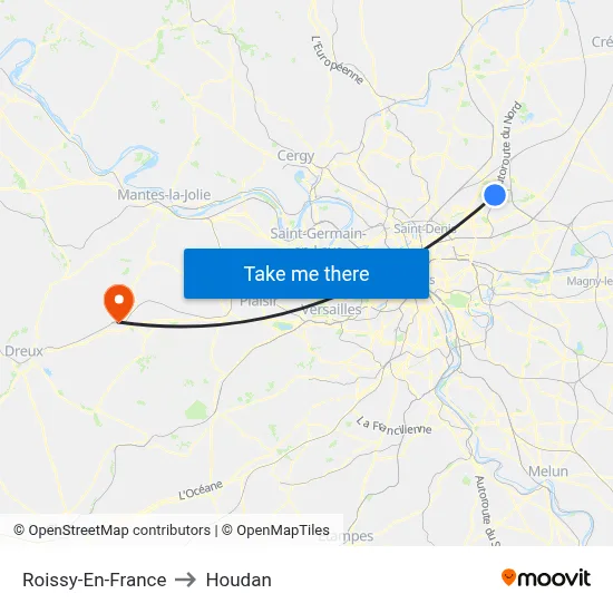 Roissy-En-France to Houdan map