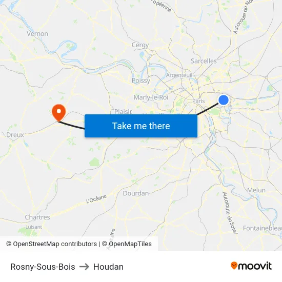 Rosny-Sous-Bois to Houdan map
