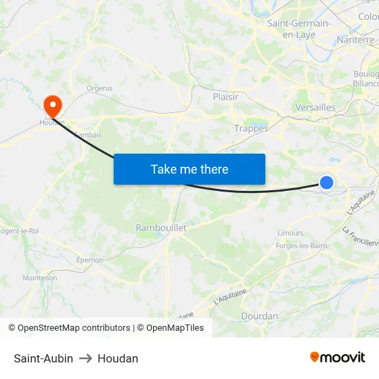 Saint-Aubin to Houdan map