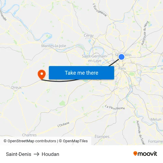 Saint-Denis to Houdan map