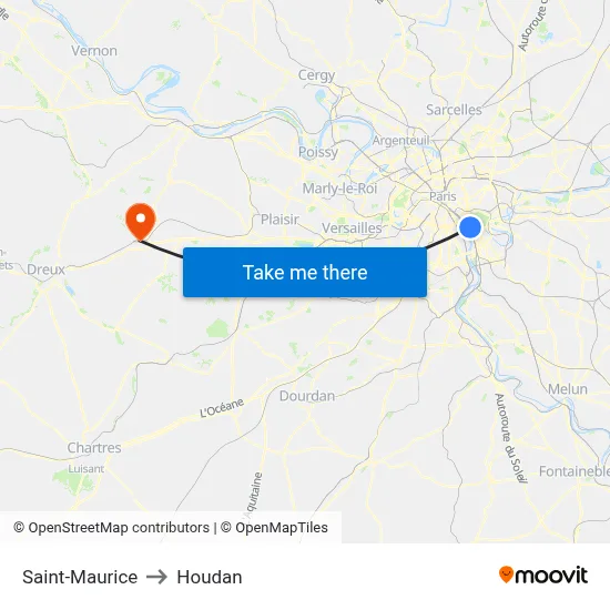 Saint-Maurice to Houdan map