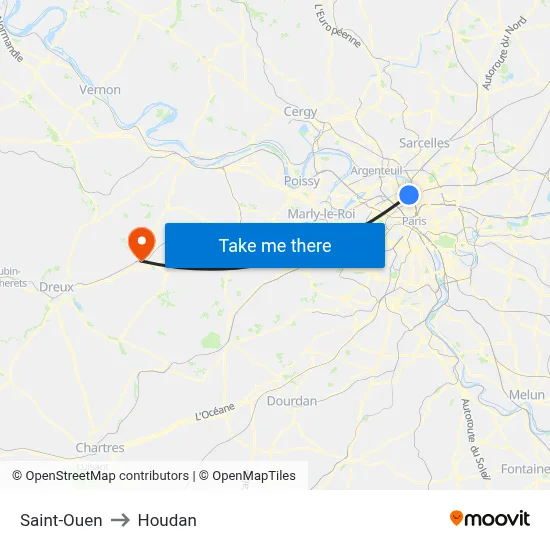 Saint-Ouen to Houdan map