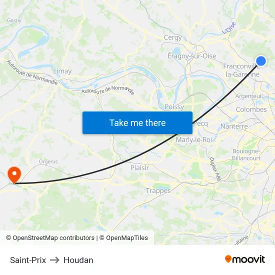 Saint-Prix to Houdan map