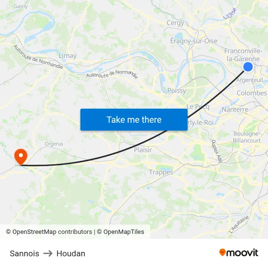 Sannois to Houdan map