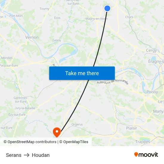 Serans to Houdan map