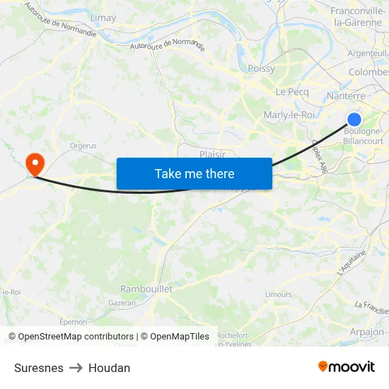 Suresnes to Houdan map