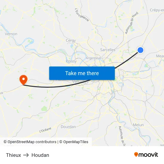Thieux to Houdan map