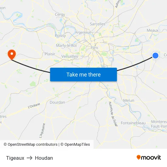 Tigeaux to Houdan map