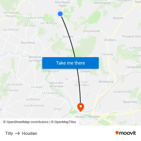 Tilly to Houdan map