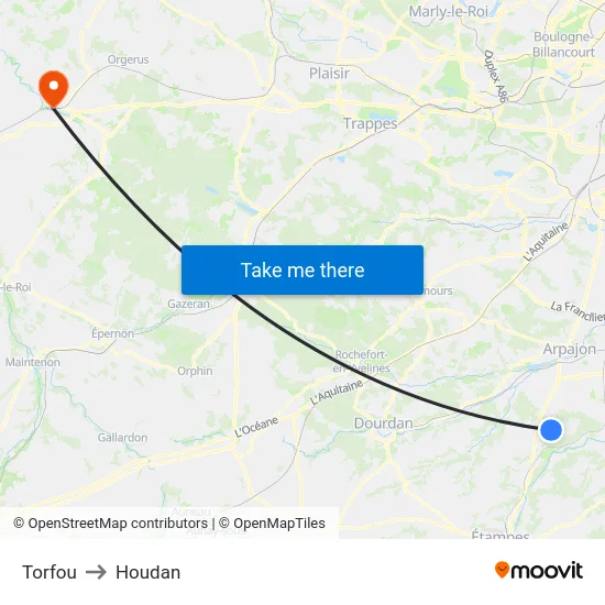 Torfou to Houdan map