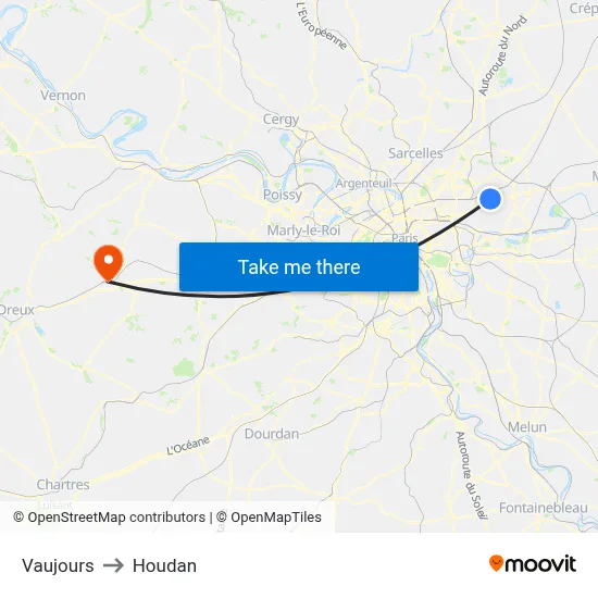 Vaujours to Houdan map