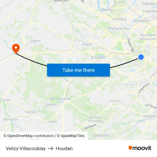 Velizy-Villacoublay to Houdan map