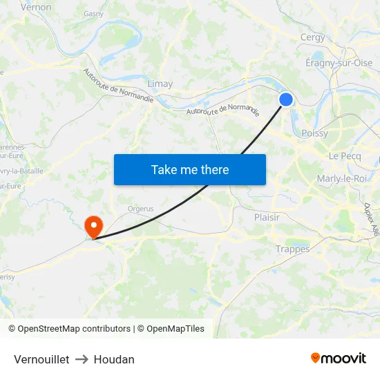 Vernouillet to Houdan map