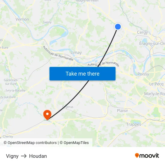 Vigny to Houdan map