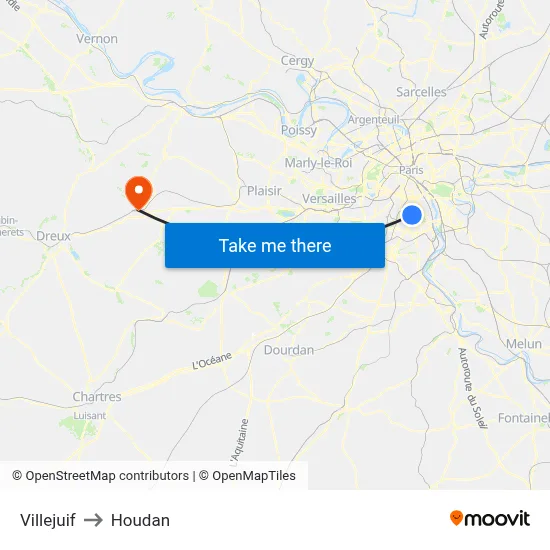 Villejuif to Houdan map