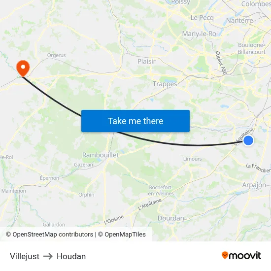 Villejust to Houdan map
