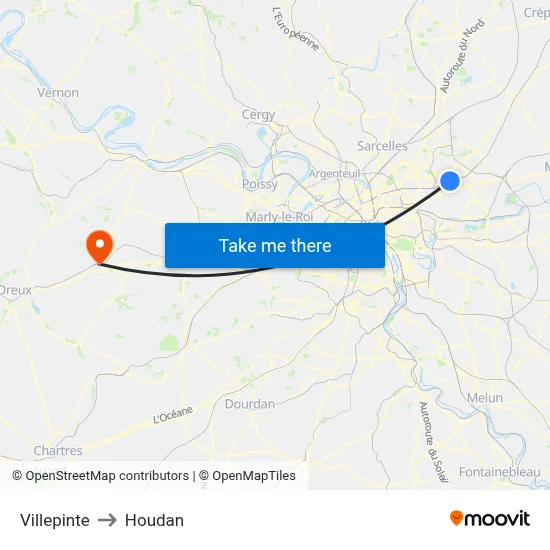 Villepinte to Houdan map
