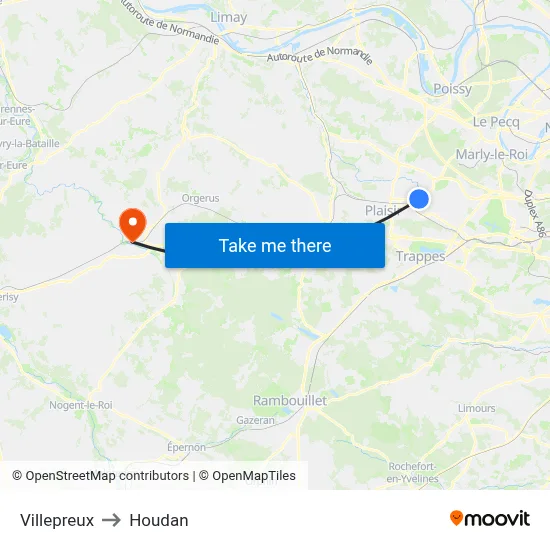 Villepreux to Houdan map
