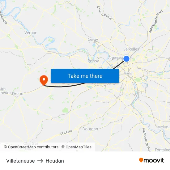 Villetaneuse to Houdan map