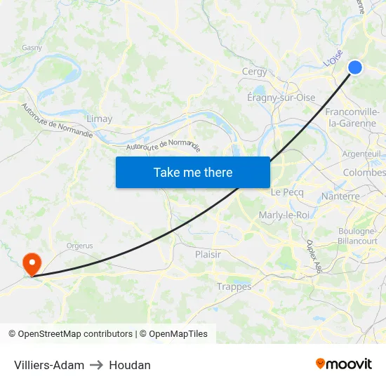 Villiers-Adam to Houdan map