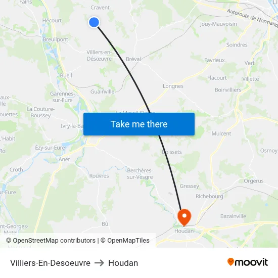 Villiers-En-Desoeuvre to Houdan map