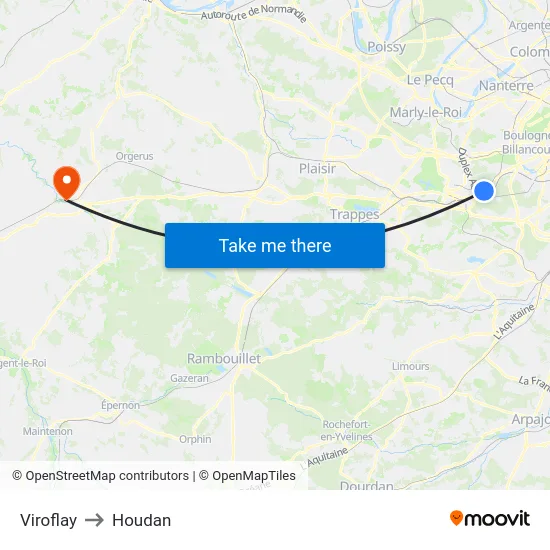 Viroflay to Houdan map