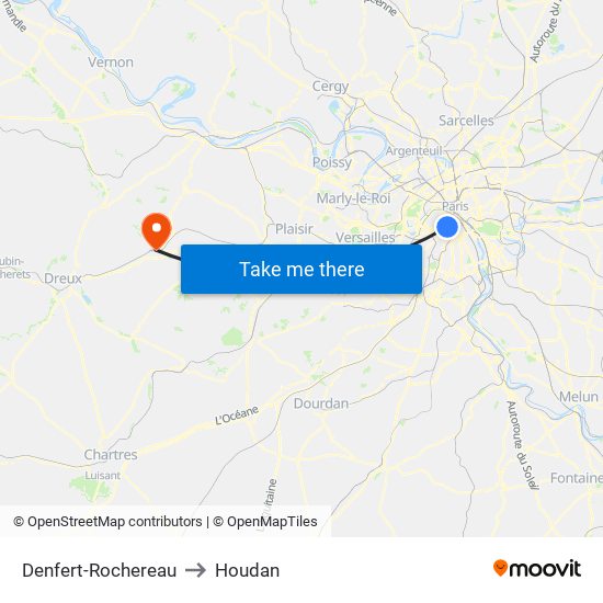 Denfert-Rochereau to Houdan map