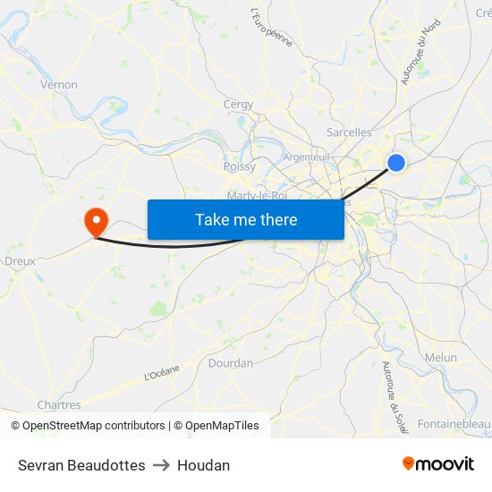 Sevran Beaudottes to Houdan map