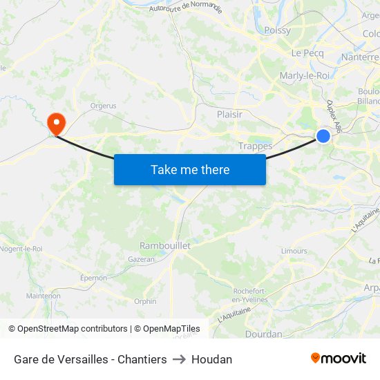 Gare de Versailles - Chantiers to Houdan map